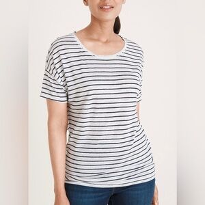 Chico’s 100% Linen White & Navy Striped Relaxed Fit Tee Size 3 (US XL)